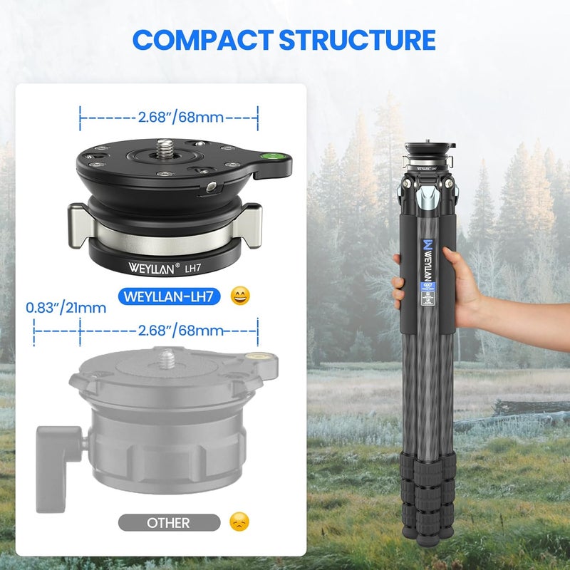 WEYLLAN Leveling Head Tripod Leveling Base for Camera Tripod Leveler Aluminum Alloy Tripod Head Mount LH7 Camera Head with 1/4'' to 3/8" Screw Compatible with DSLR Cameras Max Load 10kg/22lbs - Image 4